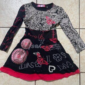 Desigual Long Sleeve Graphic Multi-colored  unique Casual Party Dress Kids 3-4